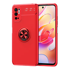 Silikon Hülle Handyhülle Ultra Dünn Schutzhülle Tasche Flexible mit Magnetisch Fingerring Ständer SD1 für Xiaomi Redmi Note 10T 5G Rot