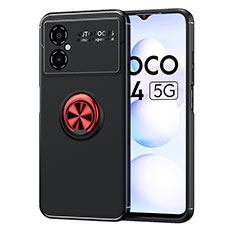 Silikon Hülle Handyhülle Ultra Dünn Schutzhülle Tasche Flexible mit Magnetisch Fingerring Ständer SD1 für Xiaomi Redmi Note 11R 5G Rot und Schwarz