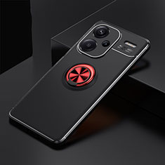 Silikon Hülle Handyhülle Ultra Dünn Schutzhülle Tasche Flexible mit Magnetisch Fingerring Ständer SD1 für Xiaomi Redmi Note 13 Pro+ Plus 5G Rot und Schwarz