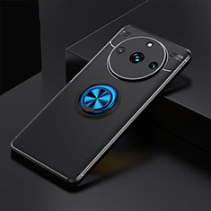 Silikon Hülle Handyhülle Ultra Dünn Schutzhülle Tasche Flexible mit Magnetisch Fingerring Ständer SD2 für Realme 11 Pro+ Plus 5G Blau und Schwarz
