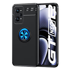 Silikon Hülle Handyhülle Ultra Dünn Schutzhülle Tasche Flexible mit Magnetisch Fingerring Ständer SD2 für Realme GT Neo 3T 5G Blau und Schwarz