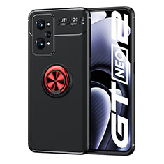Silikon Hülle Handyhülle Ultra Dünn Schutzhülle Tasche Flexible mit Magnetisch Fingerring Ständer SD2 für Realme GT Neo 3T 5G Rot und Schwarz