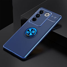 Silikon Hülle Handyhülle Ultra Dünn Schutzhülle Tasche Flexible mit Magnetisch Fingerring Ständer SD2 für Vivo V27e 5G Blau