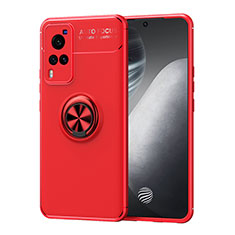 Silikon Hülle Handyhülle Ultra Dünn Schutzhülle Tasche Flexible mit Magnetisch Fingerring Ständer SD2 für Vivo X60 Pro 5G Rot