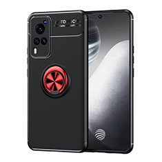 Silikon Hülle Handyhülle Ultra Dünn Schutzhülle Tasche Flexible mit Magnetisch Fingerring Ständer SD2 für Vivo X60 Pro 5G Rot und Schwarz