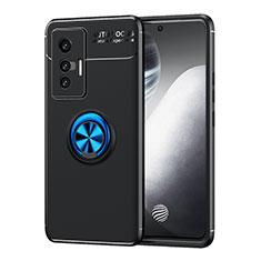 Silikon Hülle Handyhülle Ultra Dünn Schutzhülle Tasche Flexible mit Magnetisch Fingerring Ständer SD2 für Vivo X70 5G Blau und Schwarz