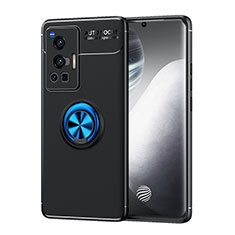 Silikon Hülle Handyhülle Ultra Dünn Schutzhülle Tasche Flexible mit Magnetisch Fingerring Ständer SD2 für Vivo X70 Pro 5G Blau und Schwarz