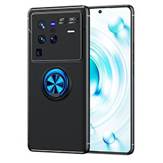 Silikon Hülle Handyhülle Ultra Dünn Schutzhülle Tasche Flexible mit Magnetisch Fingerring Ständer SD2 für Vivo X80 Pro 5G Blau und Schwarz
