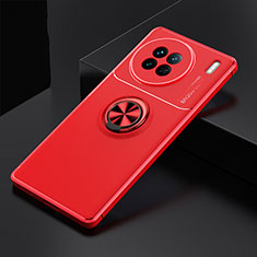 Silikon Hülle Handyhülle Ultra Dünn Schutzhülle Tasche Flexible mit Magnetisch Fingerring Ständer SD2 für Vivo X90 5G Rot