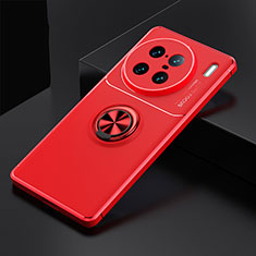 Silikon Hülle Handyhülle Ultra Dünn Schutzhülle Tasche Flexible mit Magnetisch Fingerring Ständer SD2 für Vivo X90 Pro+ Plus 5G Rot