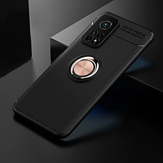 Silikon Hülle Handyhülle Ultra Dünn Schutzhülle Tasche Flexible mit Magnetisch Fingerring Ständer SD2 für Xiaomi Mi 10T 5G Gold und Schwarz
