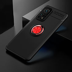 Silikon Hülle Handyhülle Ultra Dünn Schutzhülle Tasche Flexible mit Magnetisch Fingerring Ständer SD2 für Xiaomi Mi 10T 5G Rot und Schwarz