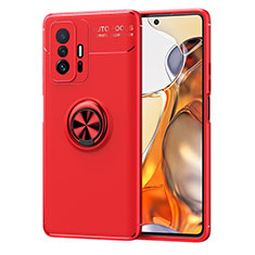 Silikon Hülle Handyhülle Ultra Dünn Schutzhülle Tasche Flexible mit Magnetisch Fingerring Ständer SD2 für Xiaomi Mi 11T Pro 5G Rot