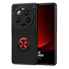 Silikon Hülle Handyhülle Ultra Dünn Schutzhülle Tasche Flexible mit Magnetisch Fingerring Ständer SD2 für Xiaomi Mi 13 Ultra 5G Rot und Schwarz