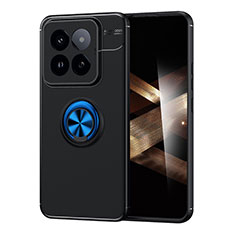Silikon Hülle Handyhülle Ultra Dünn Schutzhülle Tasche Flexible mit Magnetisch Fingerring Ständer SD2 für Xiaomi Mi 14 5G Blau und Schwarz