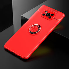 Silikon Hülle Handyhülle Ultra Dünn Schutzhülle Tasche Flexible mit Magnetisch Fingerring Ständer SD2 für Xiaomi Poco X3 Rot
