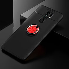 Silikon Hülle Handyhülle Ultra Dünn Schutzhülle Tasche Flexible mit Magnetisch Fingerring Ständer SD2 für Xiaomi Redmi 9 Prime India Rot und Schwarz