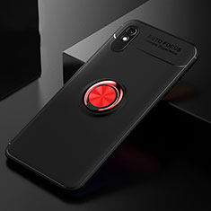Silikon Hülle Handyhülle Ultra Dünn Schutzhülle Tasche Flexible mit Magnetisch Fingerring Ständer SD2 für Xiaomi Redmi 9A Rot und Schwarz