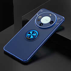 Silikon Hülle Handyhülle Ultra Dünn Schutzhülle Tasche Flexible mit Magnetisch Fingerring Ständer SD3 für Huawei Mate 60 Pro+ Plus Blau