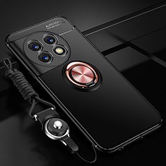 Silikon Hülle Handyhülle Ultra Dünn Schutzhülle Tasche Flexible mit Magnetisch Fingerring Ständer SD3 für OnePlus 11 5G Gold und Schwarz