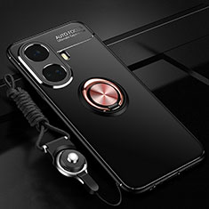 Silikon Hülle Handyhülle Ultra Dünn Schutzhülle Tasche Flexible mit Magnetisch Fingerring Ständer SD3 für Realme 10 Pro+ Plus 5G Gold und Schwarz