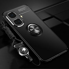 Silikon Hülle Handyhülle Ultra Dünn Schutzhülle Tasche Flexible mit Magnetisch Fingerring Ständer SD3 für Realme 10 Pro+ Plus 5G Schwarz