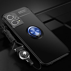 Silikon Hülle Handyhülle Ultra Dünn Schutzhülle Tasche Flexible mit Magnetisch Fingerring Ständer SD3 für Realme 9 5G Blau und Schwarz
