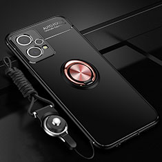 Silikon Hülle Handyhülle Ultra Dünn Schutzhülle Tasche Flexible mit Magnetisch Fingerring Ständer SD3 für Realme 9 5G Gold und Schwarz