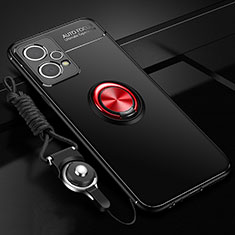 Silikon Hülle Handyhülle Ultra Dünn Schutzhülle Tasche Flexible mit Magnetisch Fingerring Ständer SD3 für Realme 9 5G Rot und Schwarz