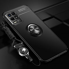 Silikon Hülle Handyhülle Ultra Dünn Schutzhülle Tasche Flexible mit Magnetisch Fingerring Ständer SD3 für Realme Q3i 5G Schwarz