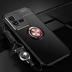 Silikon Hülle Handyhülle Ultra Dünn Schutzhülle Tasche Flexible mit Magnetisch Fingerring Ständer SD3 für Vivo iQOO 10 Pro 5G Gold und Schwarz
