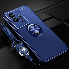 Silikon Hülle Handyhülle Ultra Dünn Schutzhülle Tasche Flexible mit Magnetisch Fingerring Ständer SD3 für Vivo iQOO 11 Pro 5G Blau