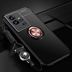 Silikon Hülle Handyhülle Ultra Dünn Schutzhülle Tasche Flexible mit Magnetisch Fingerring Ständer SD3 für Vivo iQOO 11 Pro 5G Gold und Schwarz