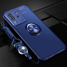 Silikon Hülle Handyhülle Ultra Dünn Schutzhülle Tasche Flexible mit Magnetisch Fingerring Ständer SD3 für Vivo iQOO Neo6 5G Blau