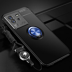 Silikon Hülle Handyhülle Ultra Dünn Schutzhülle Tasche Flexible mit Magnetisch Fingerring Ständer SD3 für Vivo iQOO Neo6 5G Blau und Schwarz