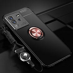 Silikon Hülle Handyhülle Ultra Dünn Schutzhülle Tasche Flexible mit Magnetisch Fingerring Ständer SD3 für Vivo iQOO Neo6 5G Gold und Schwarz