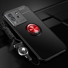Silikon Hülle Handyhülle Ultra Dünn Schutzhülle Tasche Flexible mit Magnetisch Fingerring Ständer SD3 für Vivo iQOO Neo6 5G Rot und Schwarz