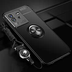 Silikon Hülle Handyhülle Ultra Dünn Schutzhülle Tasche Flexible mit Magnetisch Fingerring Ständer SD3 für Vivo iQOO Neo6 5G Schwarz