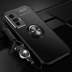 Silikon Hülle Handyhülle Ultra Dünn Schutzhülle Tasche Flexible mit Magnetisch Fingerring Ständer SD3 für Vivo X70 5G Schwarz