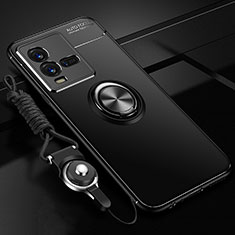 Silikon Hülle Handyhülle Ultra Dünn Schutzhülle Tasche Flexible mit Magnetisch Fingerring Ständer SD3 für Vivo X80 Lite 5G Schwarz