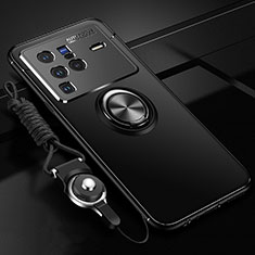 Silikon Hülle Handyhülle Ultra Dünn Schutzhülle Tasche Flexible mit Magnetisch Fingerring Ständer SD3 für Vivo X80 Pro 5G Schwarz