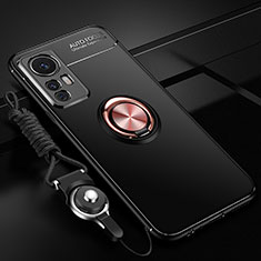Silikon Hülle Handyhülle Ultra Dünn Schutzhülle Tasche Flexible mit Magnetisch Fingerring Ständer SD3 für Xiaomi Mi 12T Pro 5G Gold und Schwarz