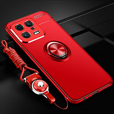 Silikon Hülle Handyhülle Ultra Dünn Schutzhülle Tasche Flexible mit Magnetisch Fingerring Ständer SD3 für Xiaomi Mi 13 5G Rot