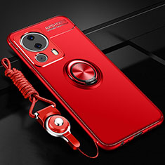 Silikon Hülle Handyhülle Ultra Dünn Schutzhülle Tasche Flexible mit Magnetisch Fingerring Ständer SD3 für Xiaomi Mi 13 Lite 5G Rot