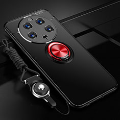 Silikon Hülle Handyhülle Ultra Dünn Schutzhülle Tasche Flexible mit Magnetisch Fingerring Ständer SD3 für Xiaomi Mi 13 Ultra 5G Rot und Schwarz