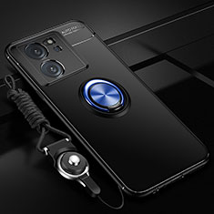 Silikon Hülle Handyhülle Ultra Dünn Schutzhülle Tasche Flexible mit Magnetisch Fingerring Ständer SD3 für Xiaomi Mi 13T Pro 5G Blau und Schwarz