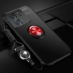 Silikon Hülle Handyhülle Ultra Dünn Schutzhülle Tasche Flexible mit Magnetisch Fingerring Ständer SD3 für Xiaomi Mi 13T Pro 5G Rot und Schwarz