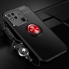 Silikon Hülle Handyhülle Ultra Dünn Schutzhülle Tasche Flexible mit Magnetisch Fingerring Ständer SD3 für Xiaomi POCO C3 Rot und Schwarz