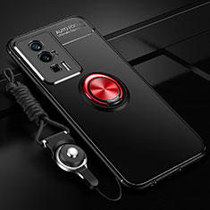 Silikon Hülle Handyhülle Ultra Dünn Schutzhülle Tasche Flexible mit Magnetisch Fingerring Ständer SD3 für Xiaomi Poco F5 Pro 5G Rot und Schwarz