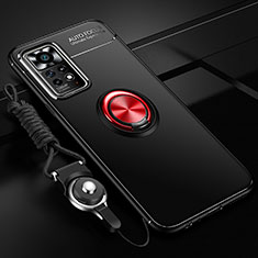 Silikon Hülle Handyhülle Ultra Dünn Schutzhülle Tasche Flexible mit Magnetisch Fingerring Ständer SD3 für Xiaomi Poco X4 Pro 5G Rot und Schwarz